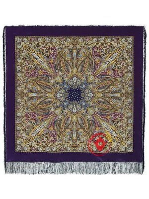 Павлопосадский шелковый платок (крепдешин, бахрома) «Жасмин», 130×130 см, арт. 1176-15