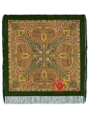 Павлопосадский шерстяной платок с шелковой бахромой «Классический», рисунок 814-10