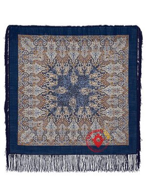 Павлопосадский шерстяной платок с шелковой бахромой «Сады Шираза», арт. 855-14