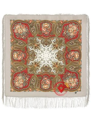 Павлопосадский шерстяной платок с шелковой бахромой «Сольвейг», арт. 1549-4